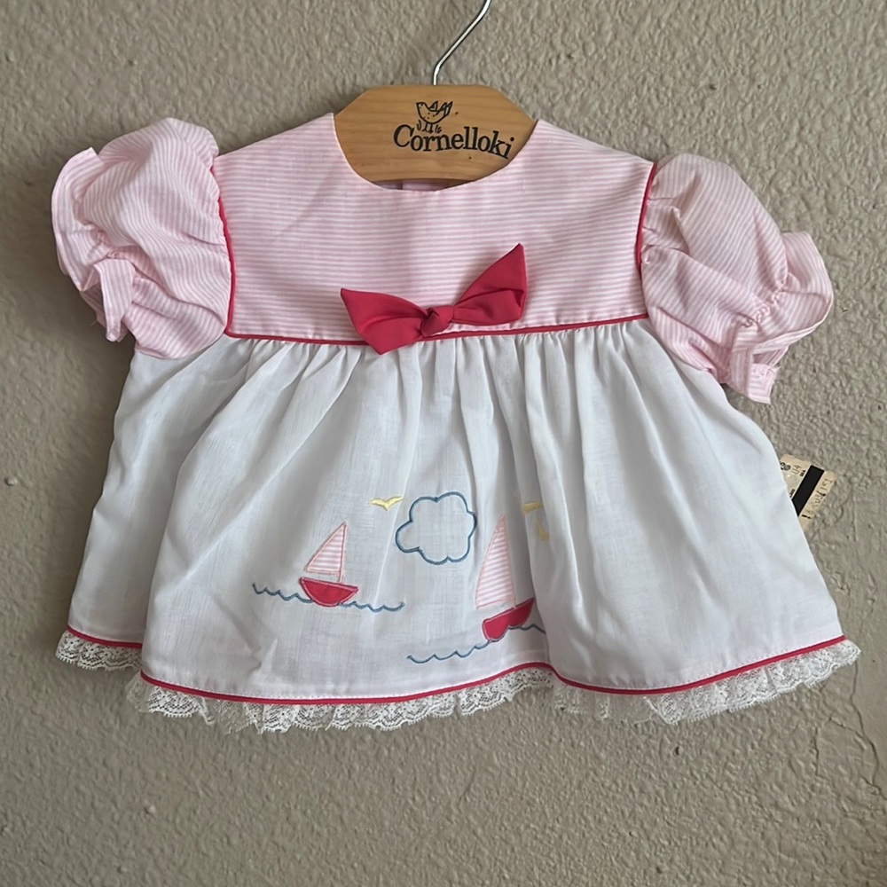 Vintage Baby Girl Embroidered Sail Boat top